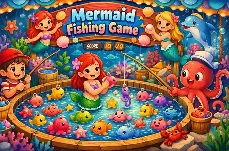 jogo mermaid fishing com sereia e peixes coloridos no oceano
